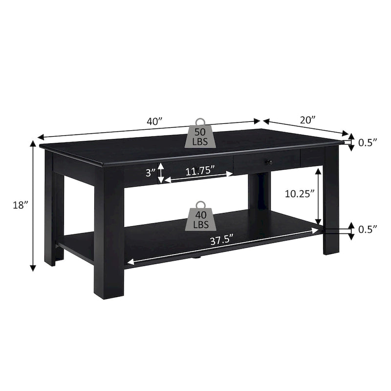 Mesa de centro con 2 cajones y estante