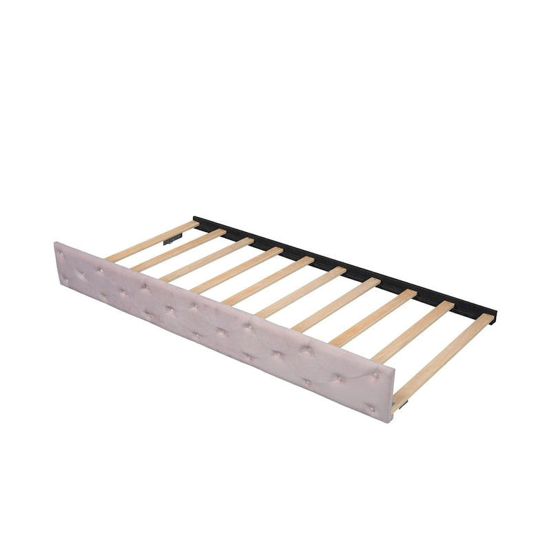 Cama diván individual de terciopelo capitoné con cama nido y almacenamiento