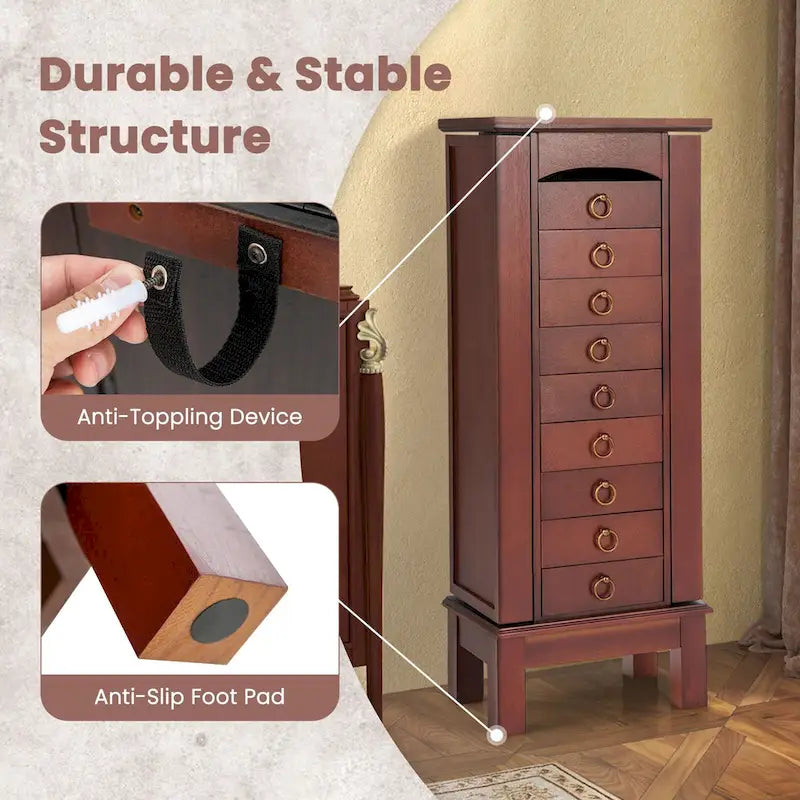 Schmuckschrank aus Holz, Schmuckkommode mit Stauraum und Organizer - 10.5 x 16 x 40 Zoll