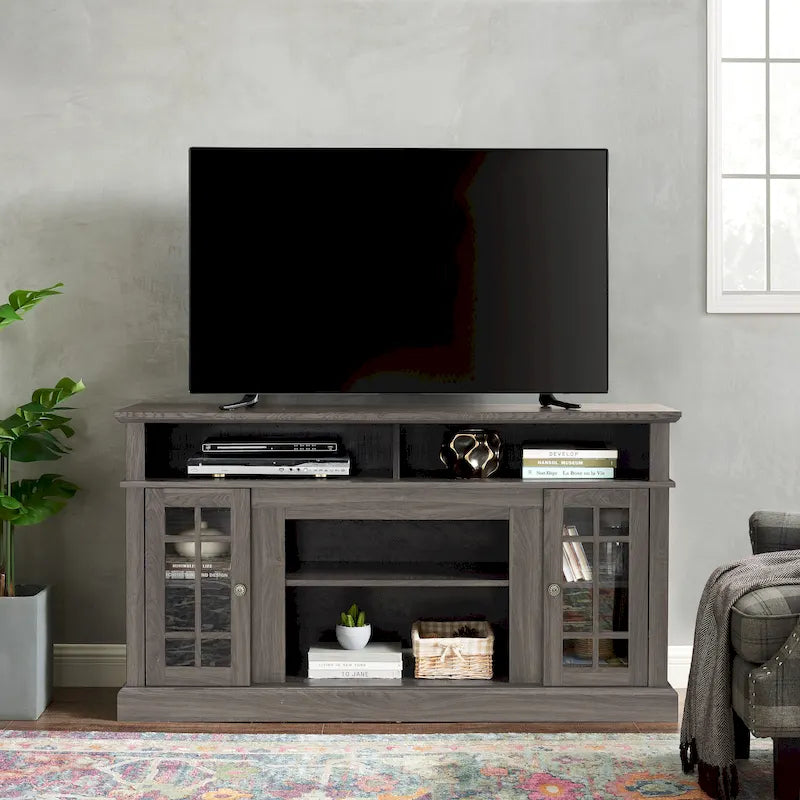 Mueble de TV clásico de 58 pulgadas con almacenamiento abierto y cerrado para televisores de hasta 65 pulgadas