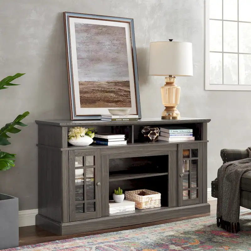 Mueble de TV clásico de 58 pulgadas con almacenamiento abierto y cerrado para televisores de hasta 65 pulgadas