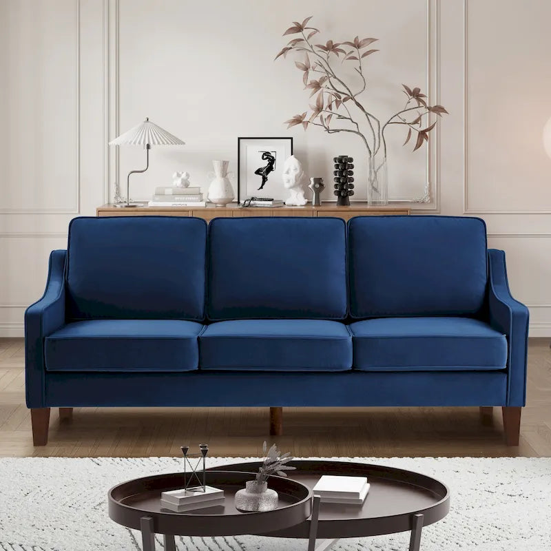 Sofá moderno de 3 plazas con reposabrazos curvados y patas de madera - 29.00 x 74.00 x 34.25 pulgadas