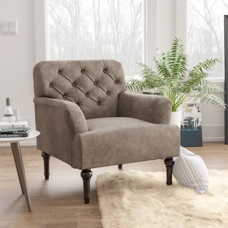 Sillón auxiliar ancho de vinilo capitoné de estilo transicional con cojín en T