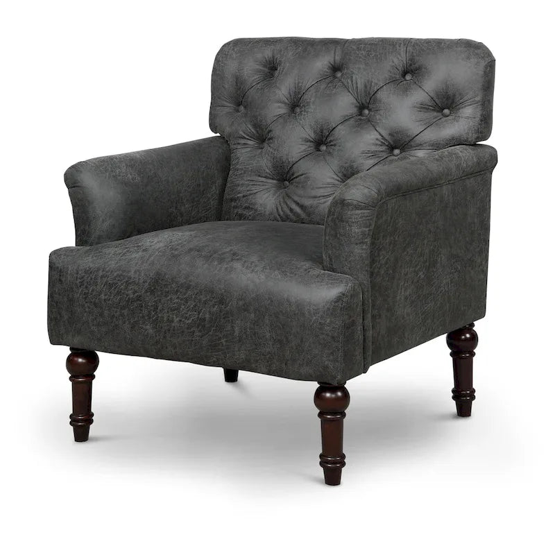 Sillón auxiliar ancho de vinilo capitoné de estilo transicional con cojín en T