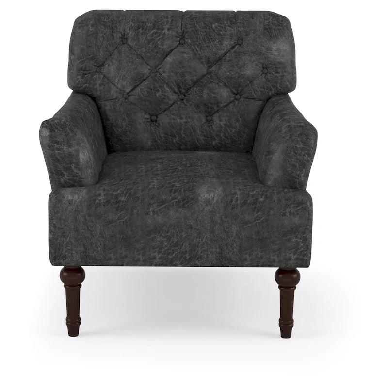 Sillón auxiliar ancho de vinilo capitoné de estilo transicional con cojín en T