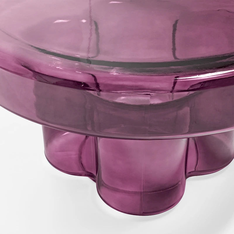 Mesa de centro auxiliar redonda de vidrio con diseño floral artístico moderno