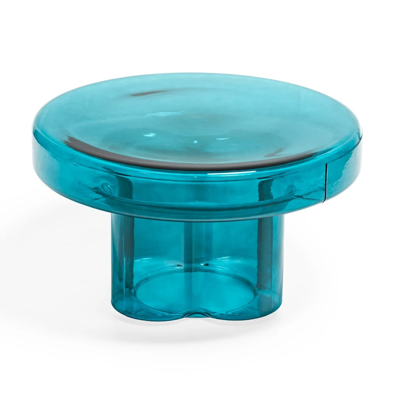 Mesa de centro auxiliar redonda de vidrio con diseño floral artístico moderno