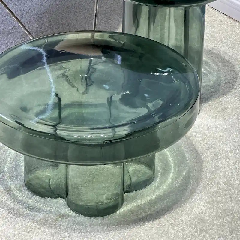 Mesa de centro auxiliar redonda de vidrio con diseño floral artístico moderno