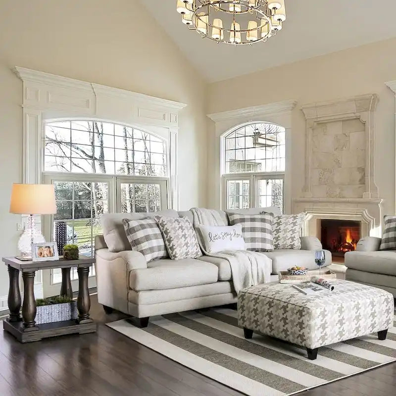 Transitional Grey Linen Fabric Padded Sofa