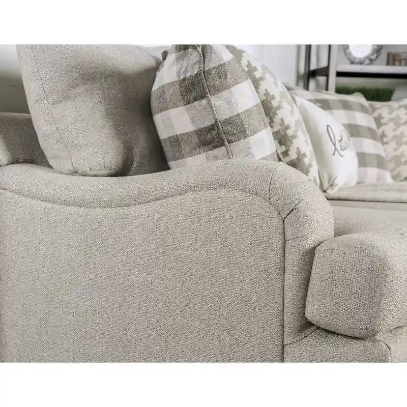 Transitional Grey Linen Fabric Padded Sofa