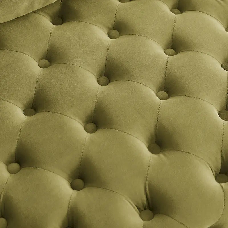 Sillón giratorio de terciopelo para sala de estar con diseño capitoné de botones, 3 cojines y ruedas móviles