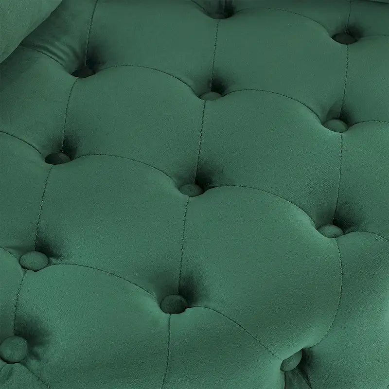 Sillón giratorio de terciopelo para sala de estar con diseño capitoné de botones, 3 cojines y ruedas móviles