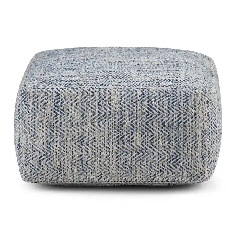 Pouf carré en coton tissé à la main avec motif chiné et rembourrage en billes de polystyrène