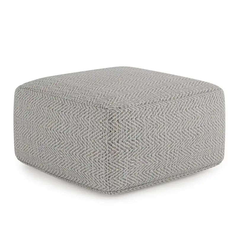 Pouf carré en coton tissé à la main avec motif chiné et rembourrage en billes de polystyrène