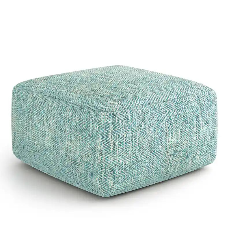 Pouf carré en coton tissé à la main avec motif chiné et rembourrage en billes de polystyrène