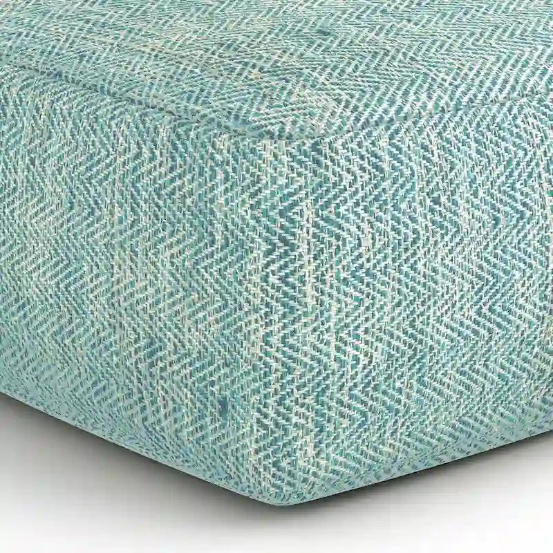 Pouf carré en coton tissé à la main avec motif chiné et rembourrage en billes de polystyrène