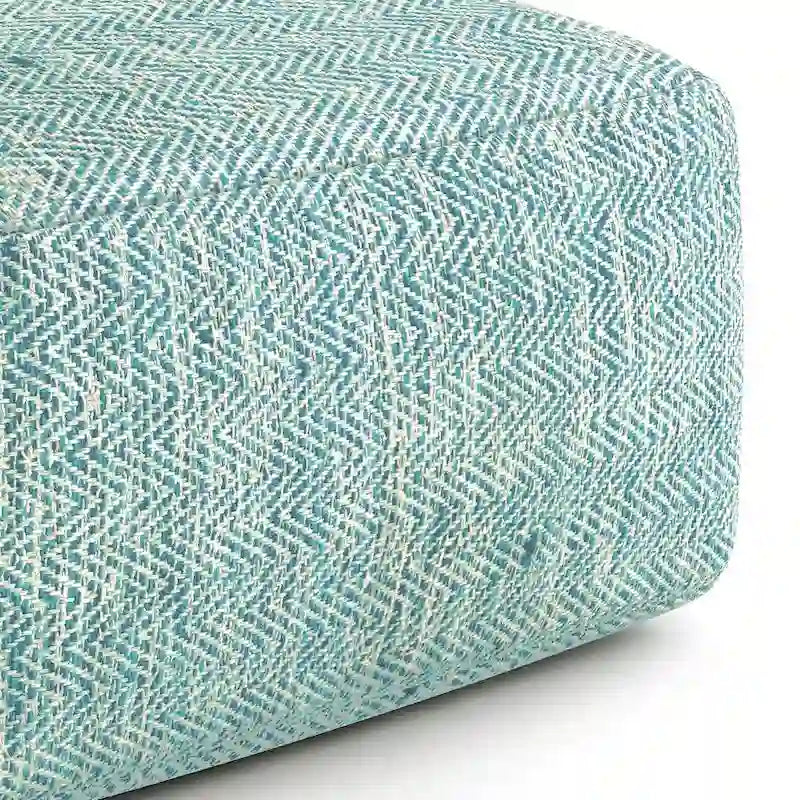 Pouf carré en coton tissé à la main avec motif chiné et rembourrage en billes de polystyrène