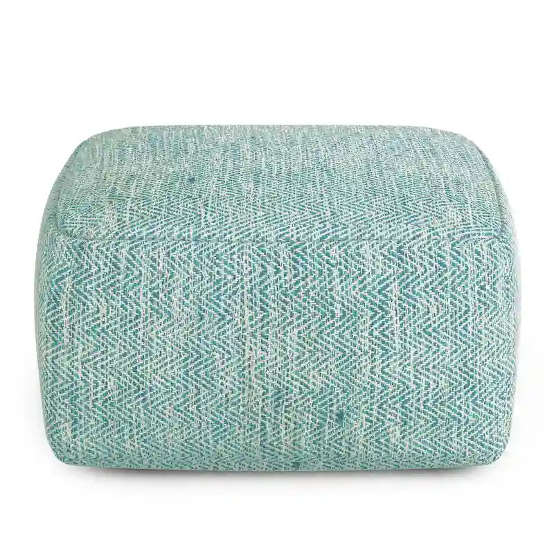 Pouf carré en coton tissé à la main avec motif chiné et rembourrage en billes de polystyrène