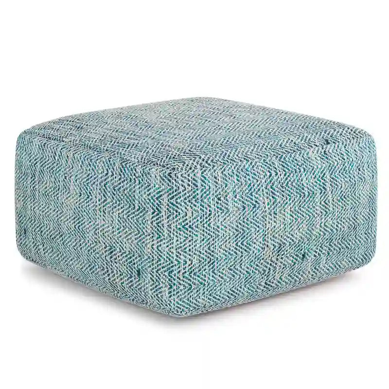 Pouf carré en coton tissé à la main avec motif chiné et rembourrage en billes de polystyrène