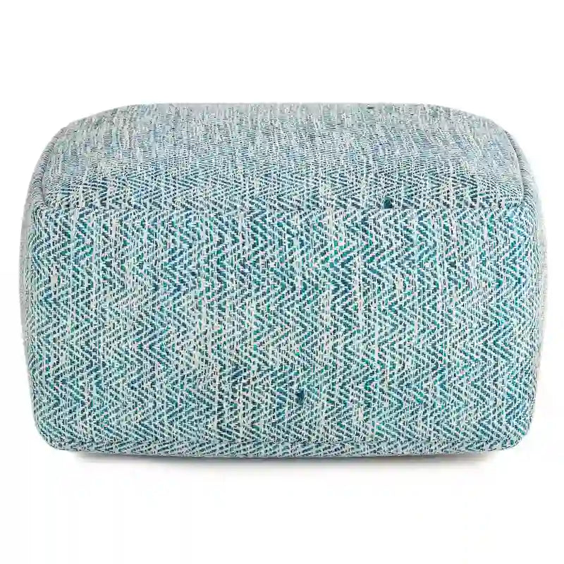 Pouf carré en coton tissé à la main avec motif chiné et rembourrage en billes de polystyrène