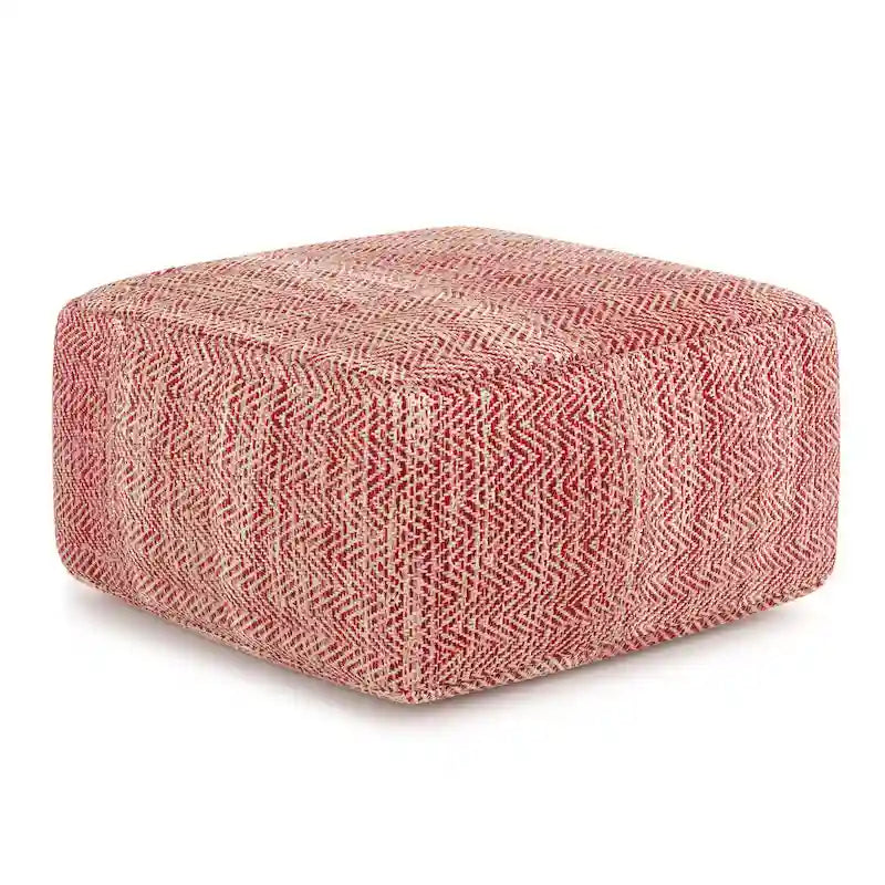 Pouf carré en coton tissé à la main avec motif chiné et rembourrage en billes de polystyrène