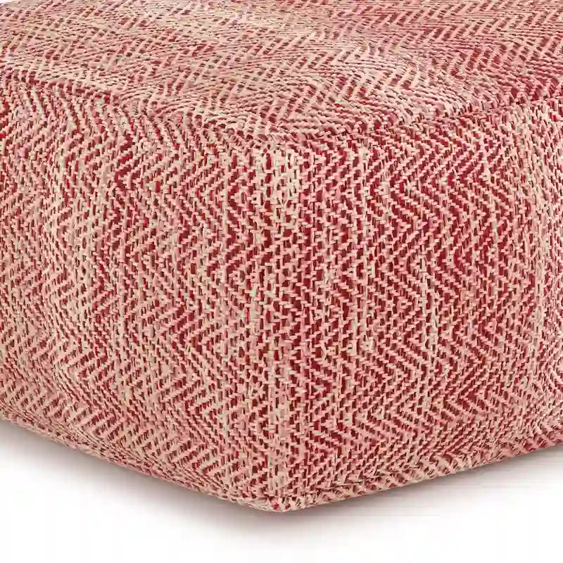 Pouf carré en coton tissé à la main avec motif chiné et rembourrage en billes de polystyrène