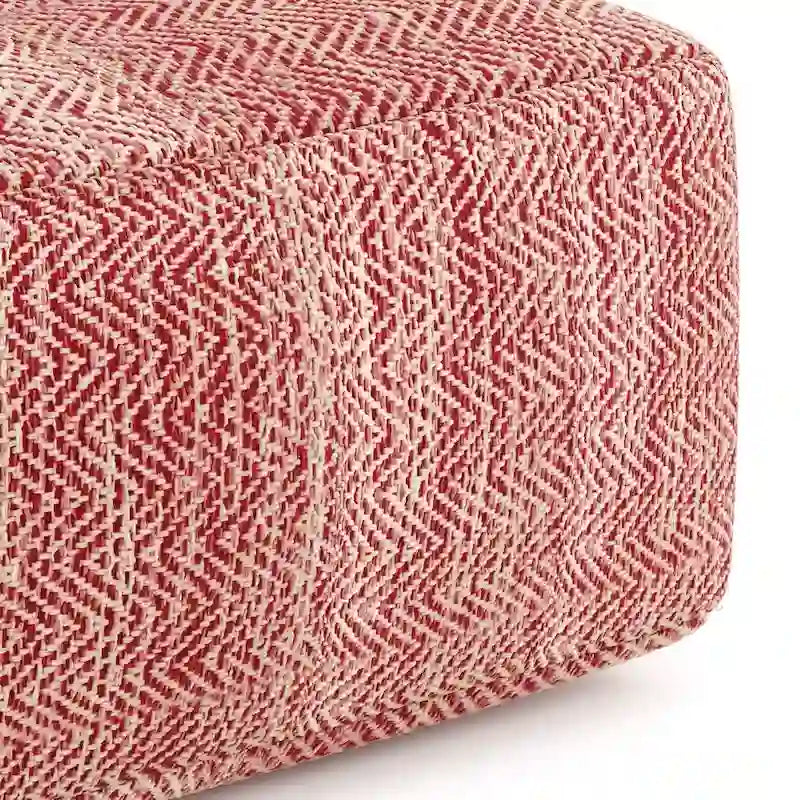 Pouf carré en coton tissé à la main avec motif chiné et rembourrage en billes de polystyrène