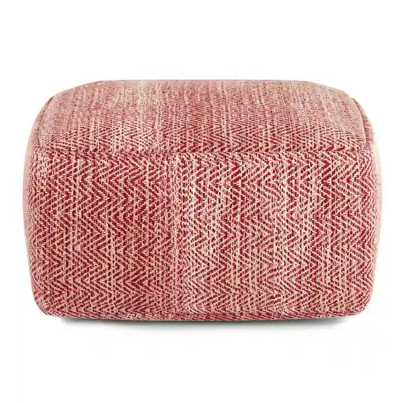 Pouf carré en coton tissé à la main avec motif chiné et rembourrage en billes de polystyrène
