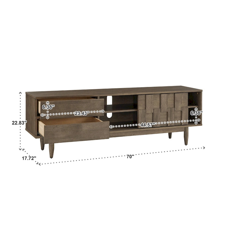 Mueble de TV de madera de estilo moderno de mediados de siglo con 2 cajones