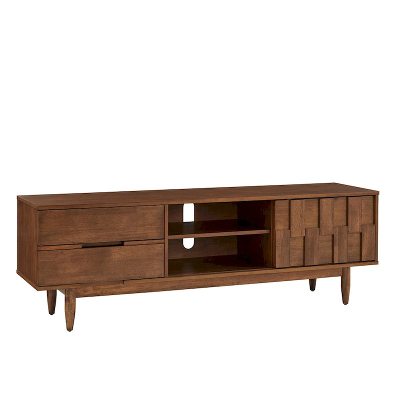Mueble de TV de madera de estilo moderno de mediados de siglo con 2 cajones
