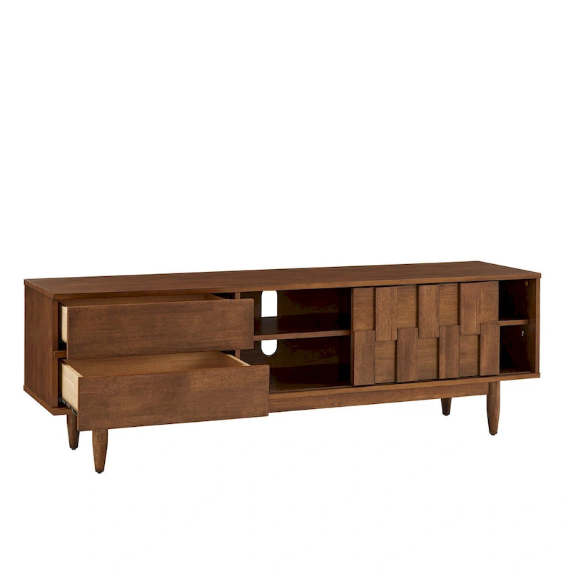 Mueble de TV de madera de estilo moderno de mediados de siglo con 2 cajones