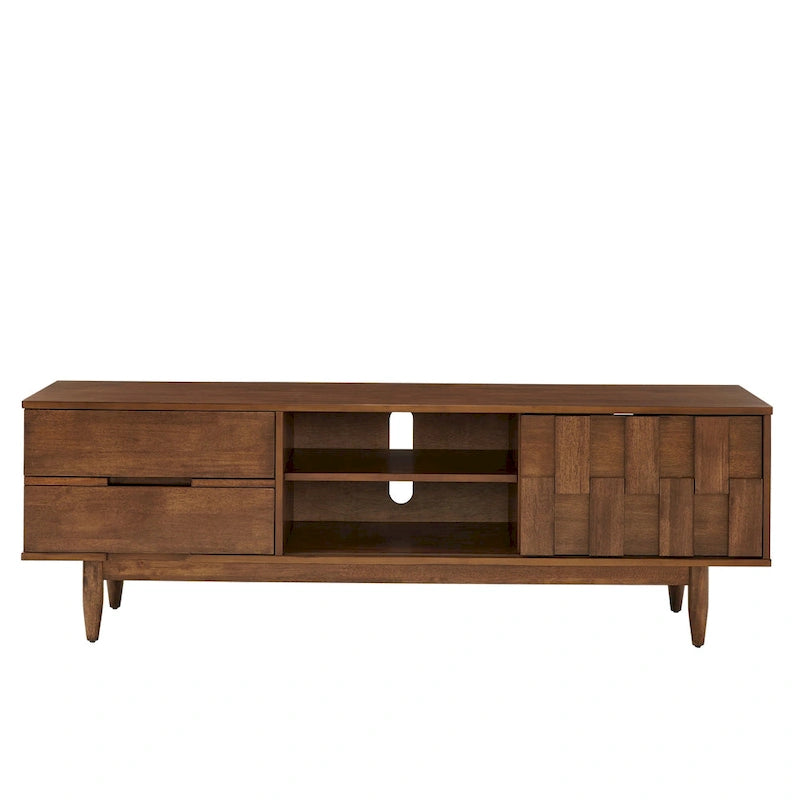 Mueble de TV de madera de estilo moderno de mediados de siglo con 2 cajones