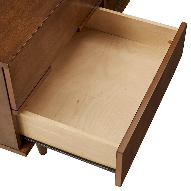 Mueble de TV de madera de estilo moderno de mediados de siglo con 2 cajones