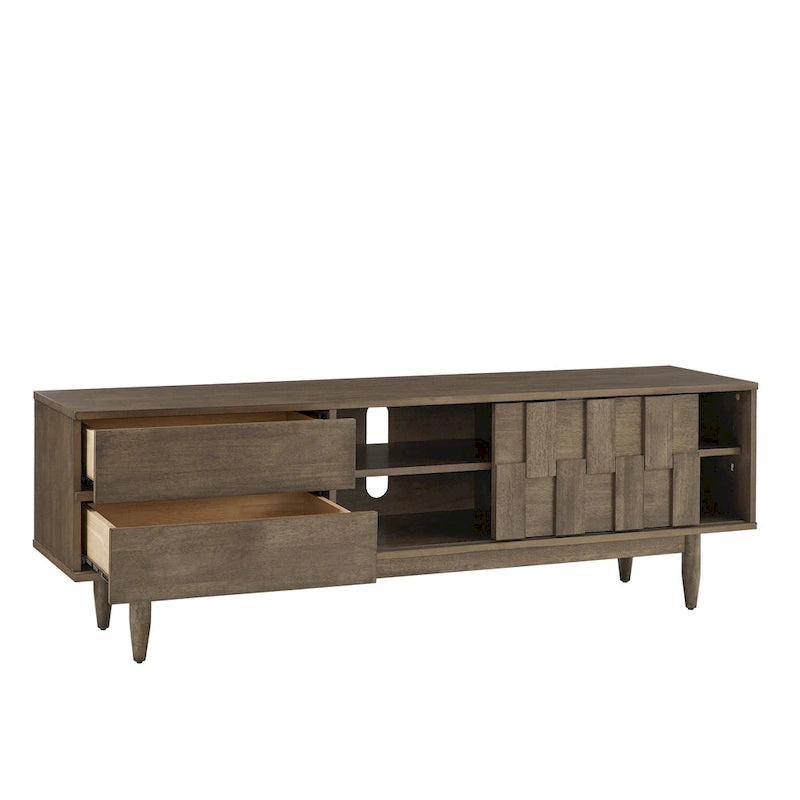 Mueble de TV de madera de estilo moderno de mediados de siglo con 2 cajones