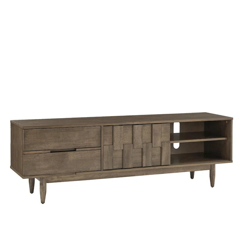 Mueble de TV de madera de estilo moderno de mediados de siglo con 2 cajones