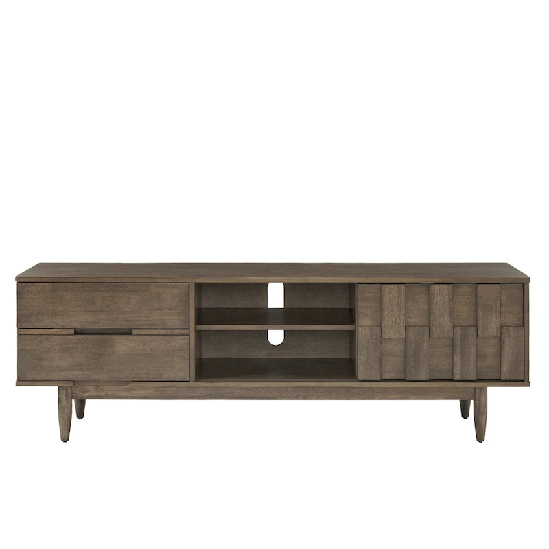 Mueble de TV de madera de estilo moderno de mediados de siglo con 2 cajones