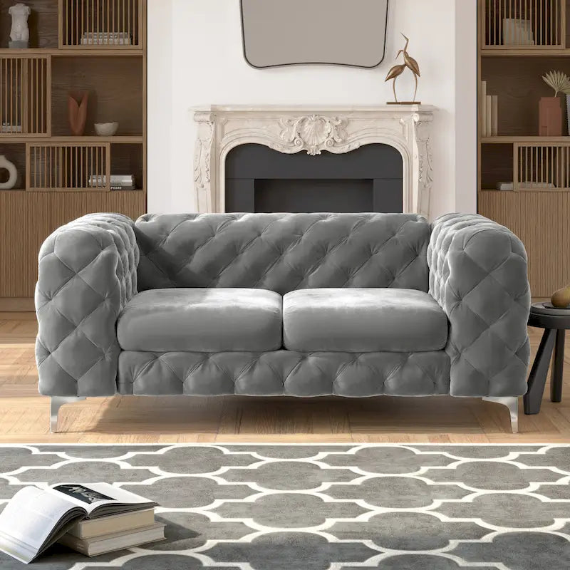 Sofá biplaza Chesterfield de terciopelo capitoné