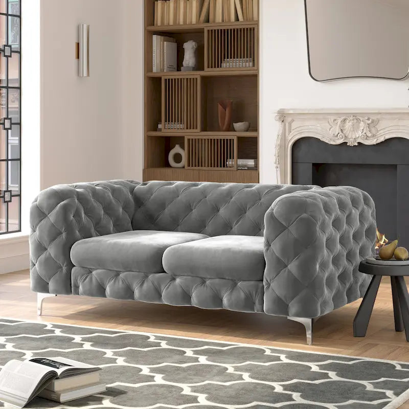 Sofá biplaza Chesterfield de terciopelo capitoné