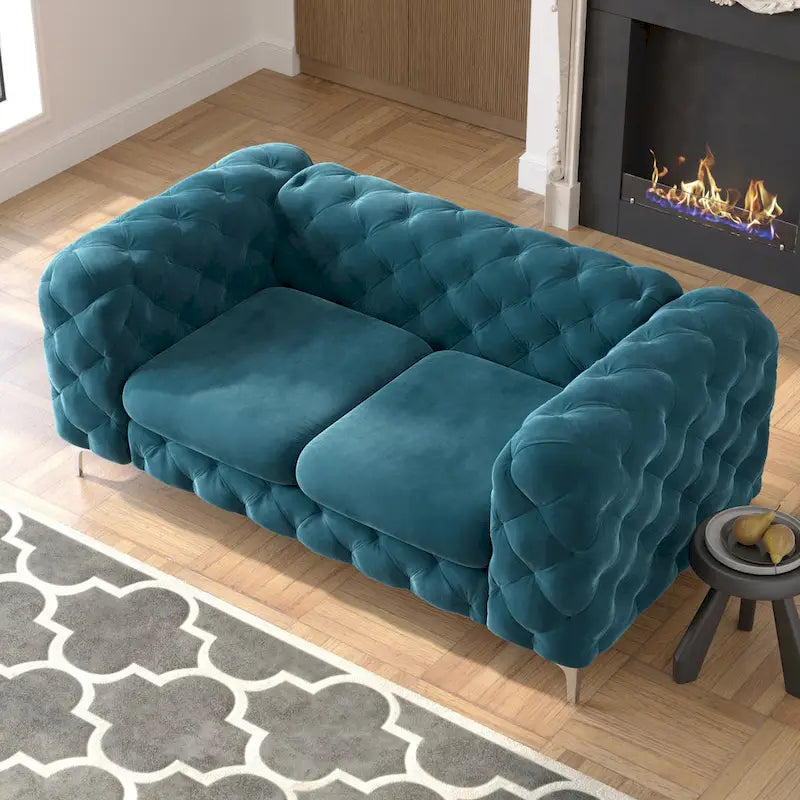 Sofá biplaza Chesterfield de terciopelo capitoné