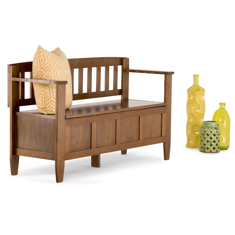 Banco de almacenamiento contemporáneo para recibidor, de madera maciza y 48 pulgadas de ancho
