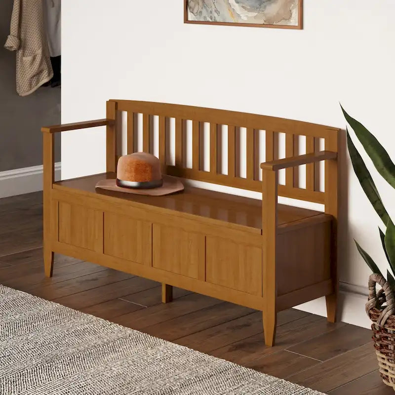 Banco de almacenamiento contemporáneo para recibidor, de madera maciza y 48 pulgadas de ancho