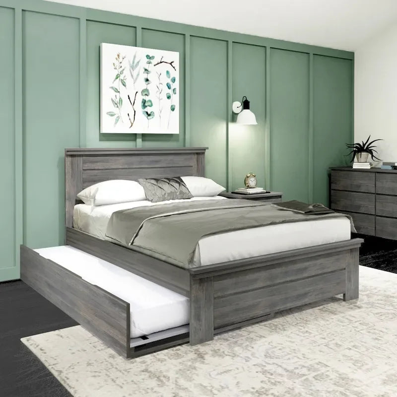 Landhausbett in voller Größe mit Paneel-Kopfteil und Ausziehbett