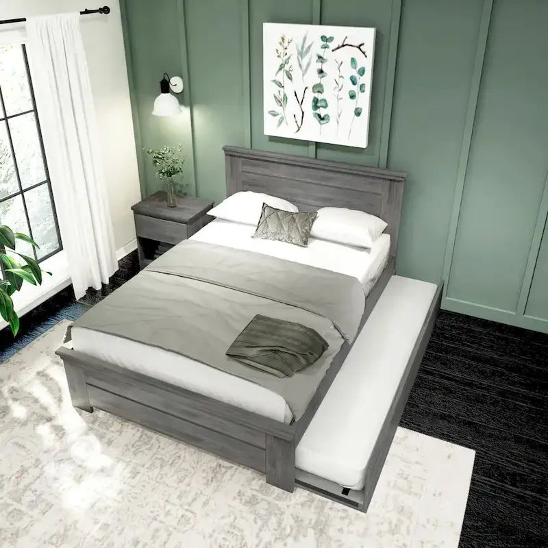 Landhausbett in voller Größe mit Paneel-Kopfteil und Ausziehbett