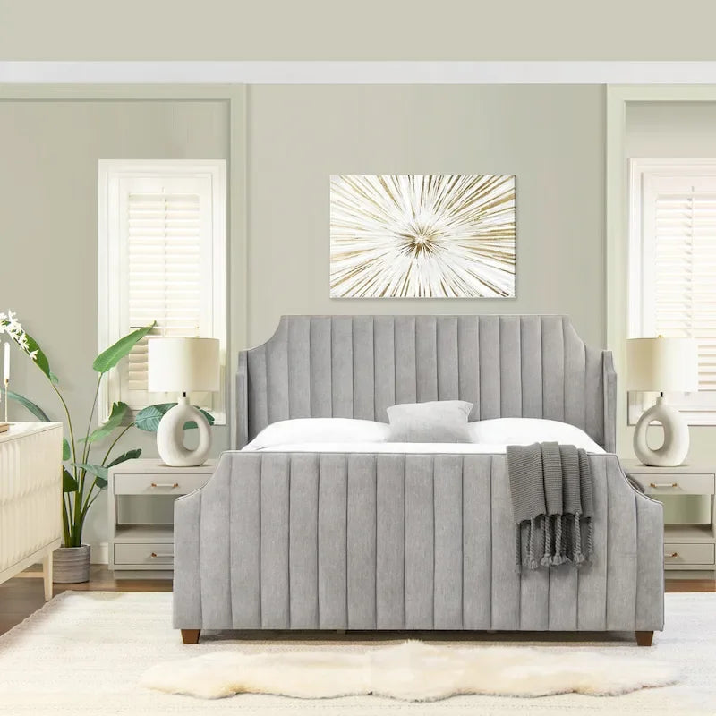 Estructura de cama tamaño King con panel capitoné acanalado