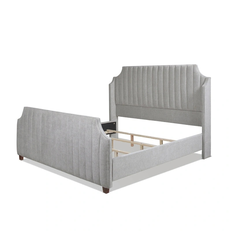 Estructura de cama tamaño King con panel capitoné acanalado