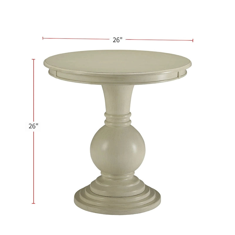 Table ronde en bois avec piédestal, blanc antique