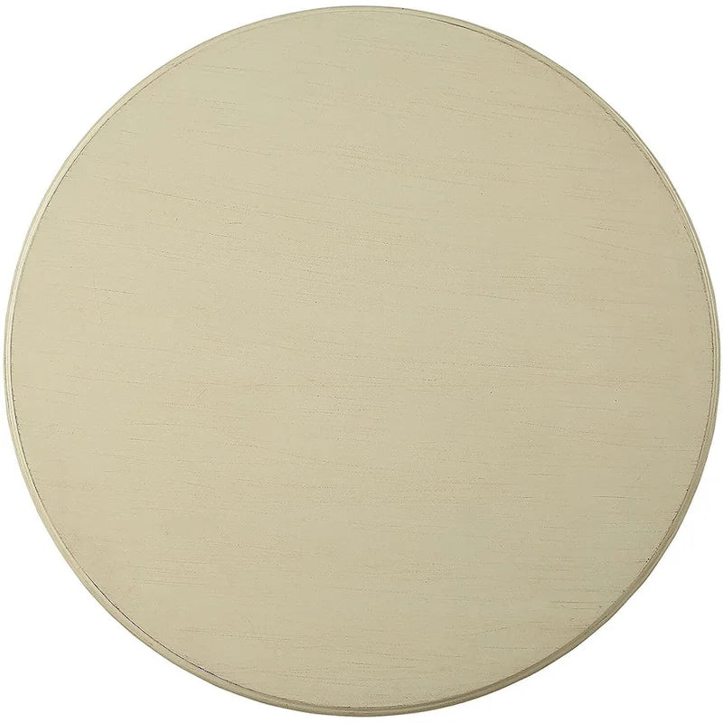 Table ronde en bois avec piédestal, blanc antique