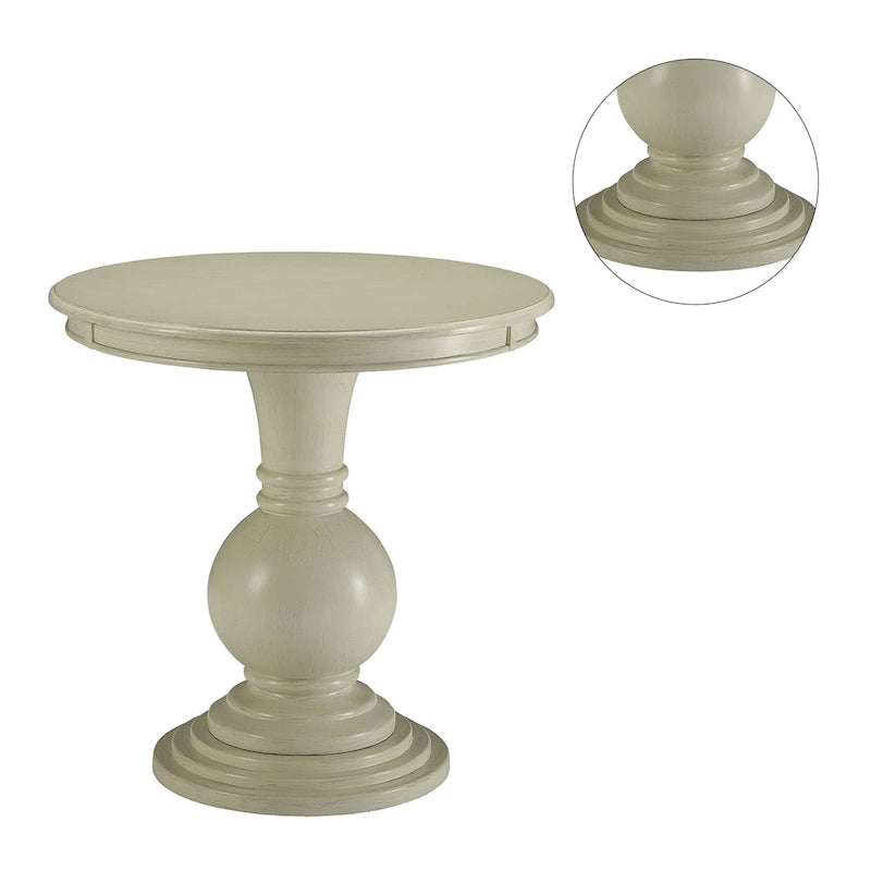 Table ronde en bois avec piédestal, blanc antique