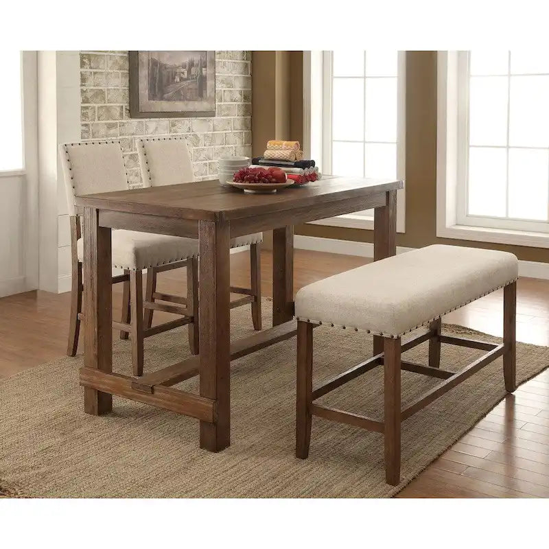 Mesa rústica de 60 pulgadas de madera maciza y altura de barra, color marrón