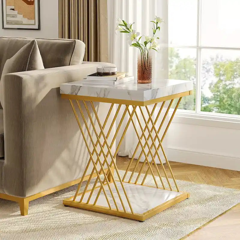 Tavolino quadrato, comodino moderno di metà secolo, tavolino decorativo per soggiorno